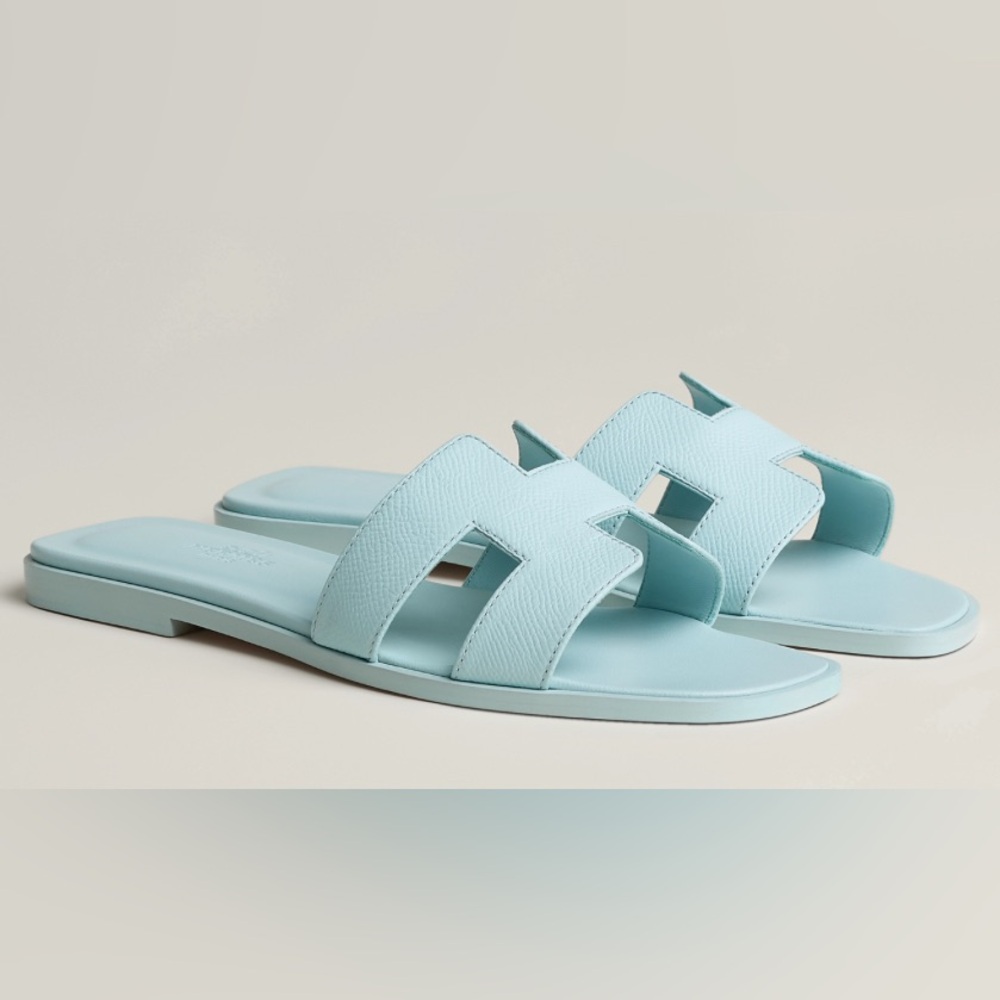 Authentic Hermes Vert Embrum Oran Sandals size 38.5